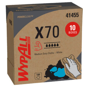 WypAll® 41455 PowerClean™ X70 White Flat Sheets 8.34" x 16.8" Medium Duty Cloths - 100 Cloth Pop-Up Box