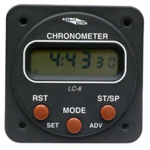 Astrotech AT660100 Model LC-6 Black Aircraft Powered 14/28-Volt Lighting 2-1/4" Panel Hole Mounted Clock-Timer